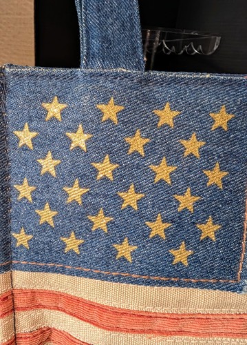 VINTAGE DENIM HANDTASCHE GELDBEUTEL AMERIKANISCHE FLAGGE ANSEHEN. Marke St John's Bay. Glitzer - Bild 2 von 11