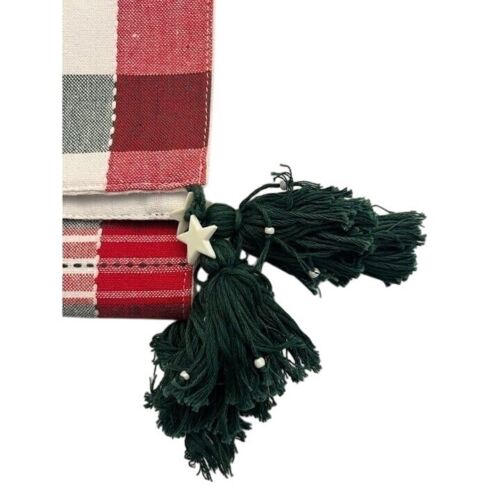 Christmas Holiday Table Runner Green Red & White Striped & Tassels - Picture 4 of 6
