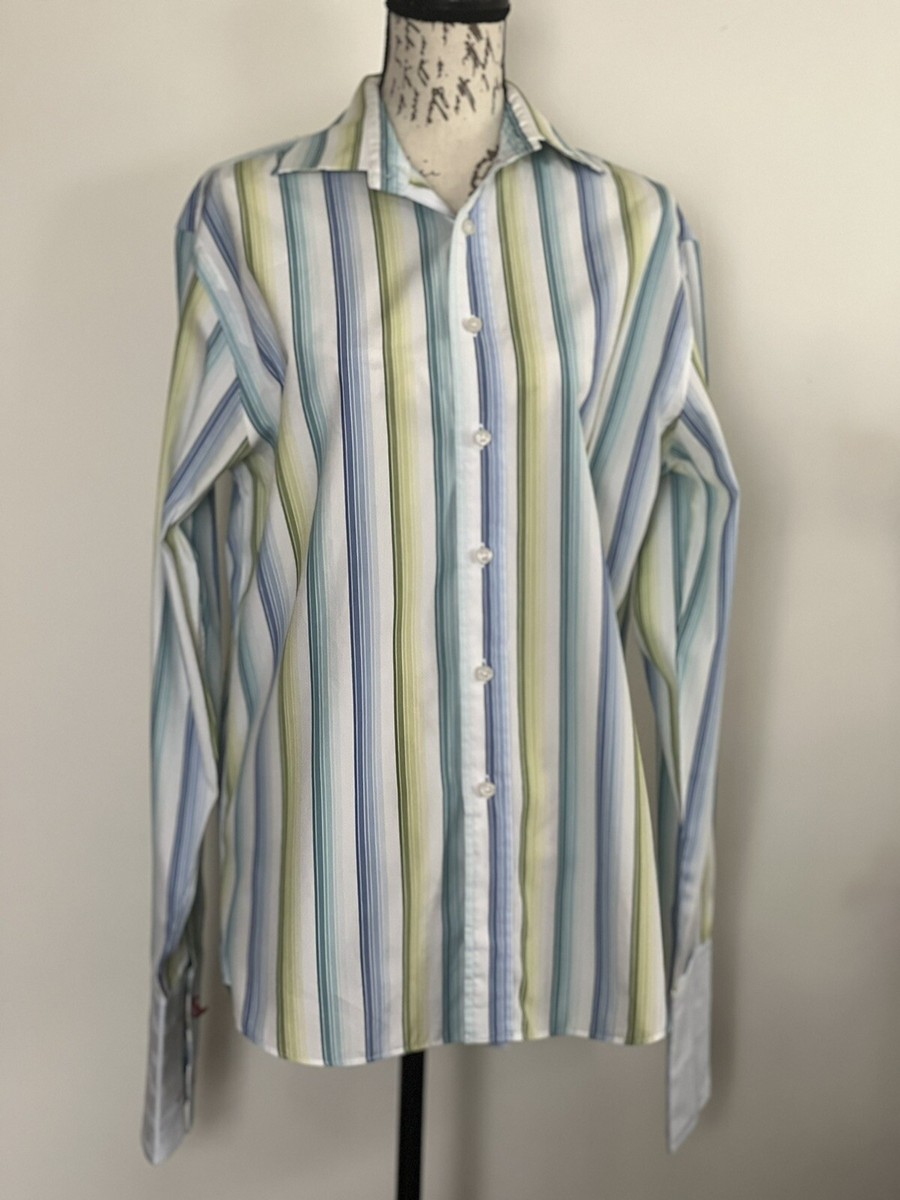 rufus dress shirts Blue/Brown * Elegant Pin Striped VIP Rufus Long Sleeve Button Down Shirt
