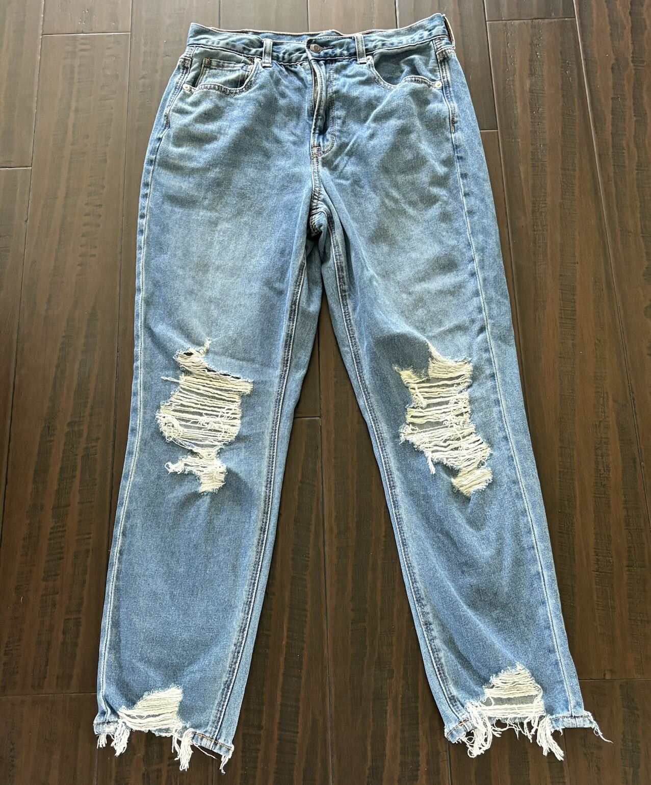 American Eagle Mom Jeans Womens 8 Distressed Ripped Raw Hem Ankle Straight-image