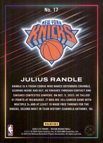 2023-24 Panini Recon Holo Purple #17 Julius Randle /75 - Picture 2 of 2