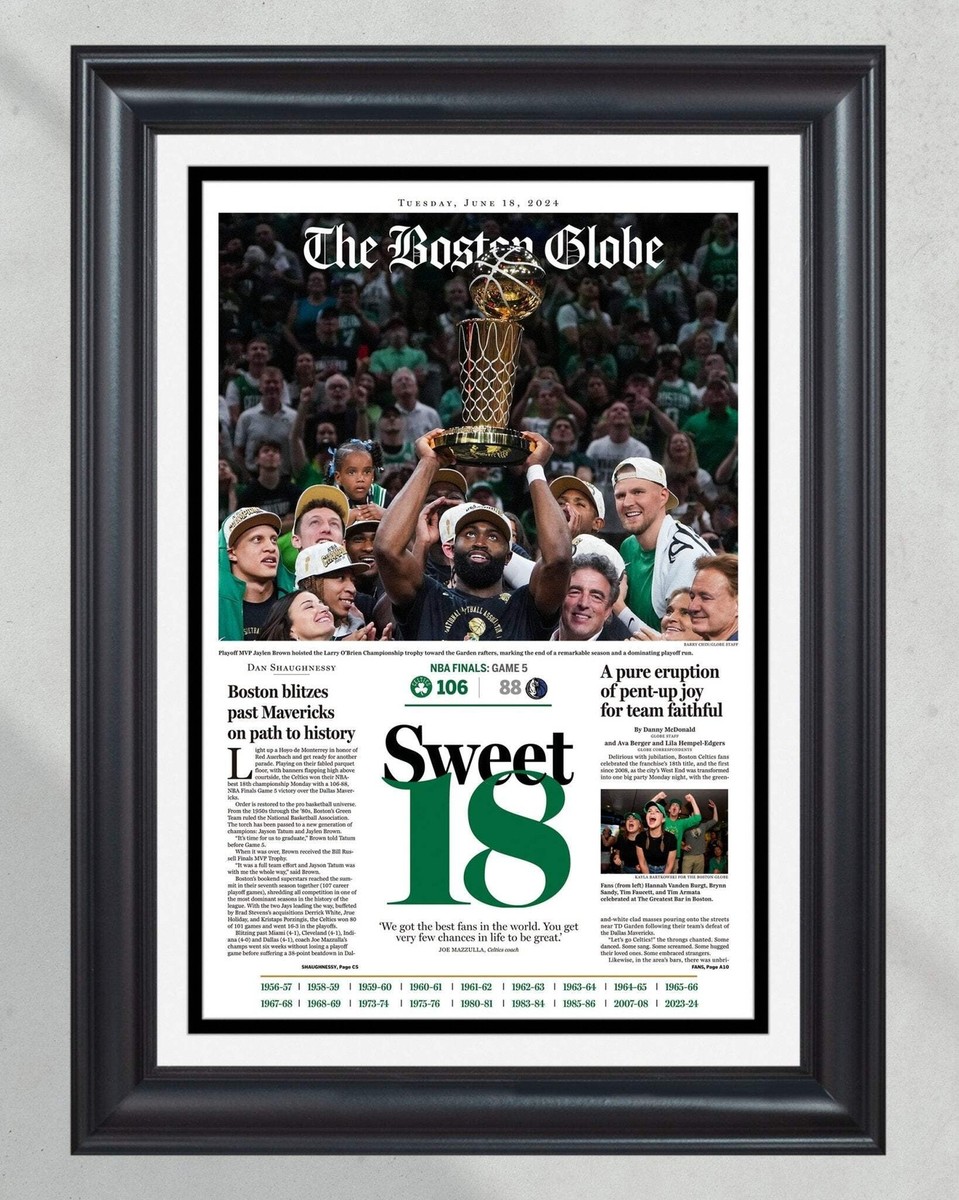 2024 Boston Celtics NBA Champions 'Sweet 18' Framed Newspaper | eBay