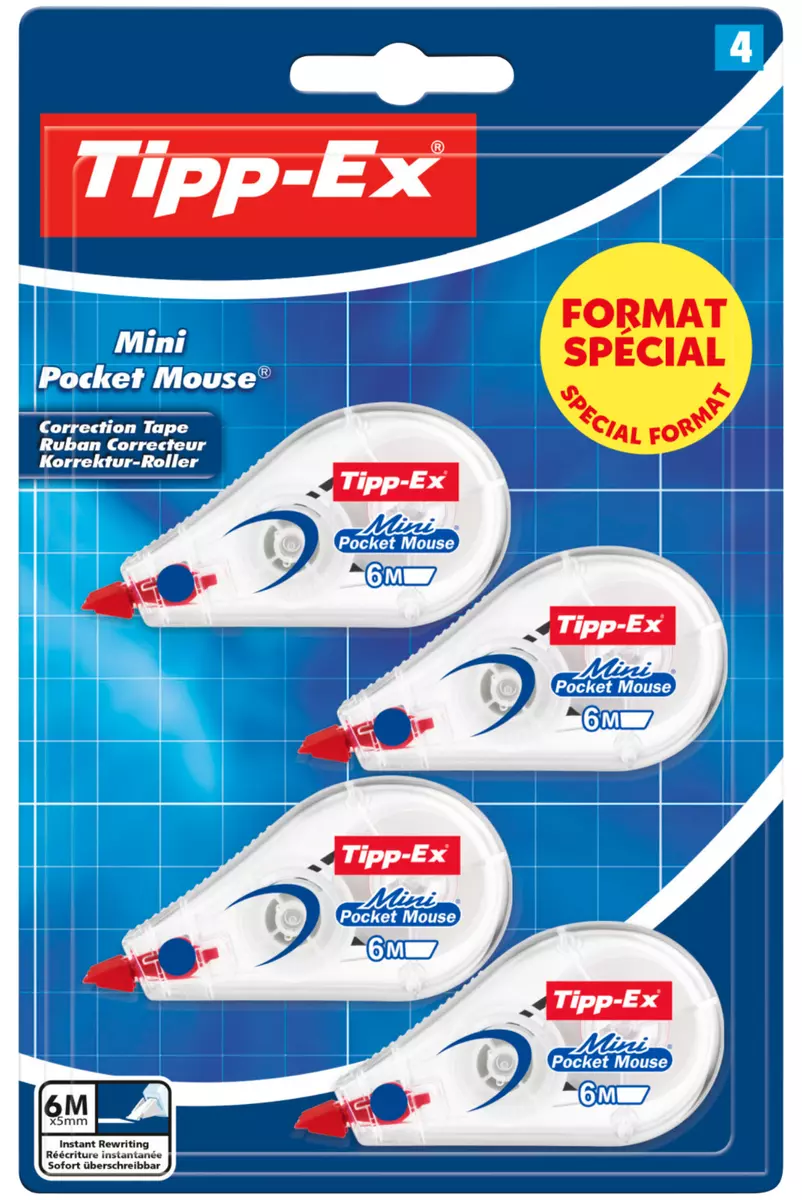 Tippex Lot 4 Rubans Correcteur MINI POCKET MOUSE (souris blanco) blister