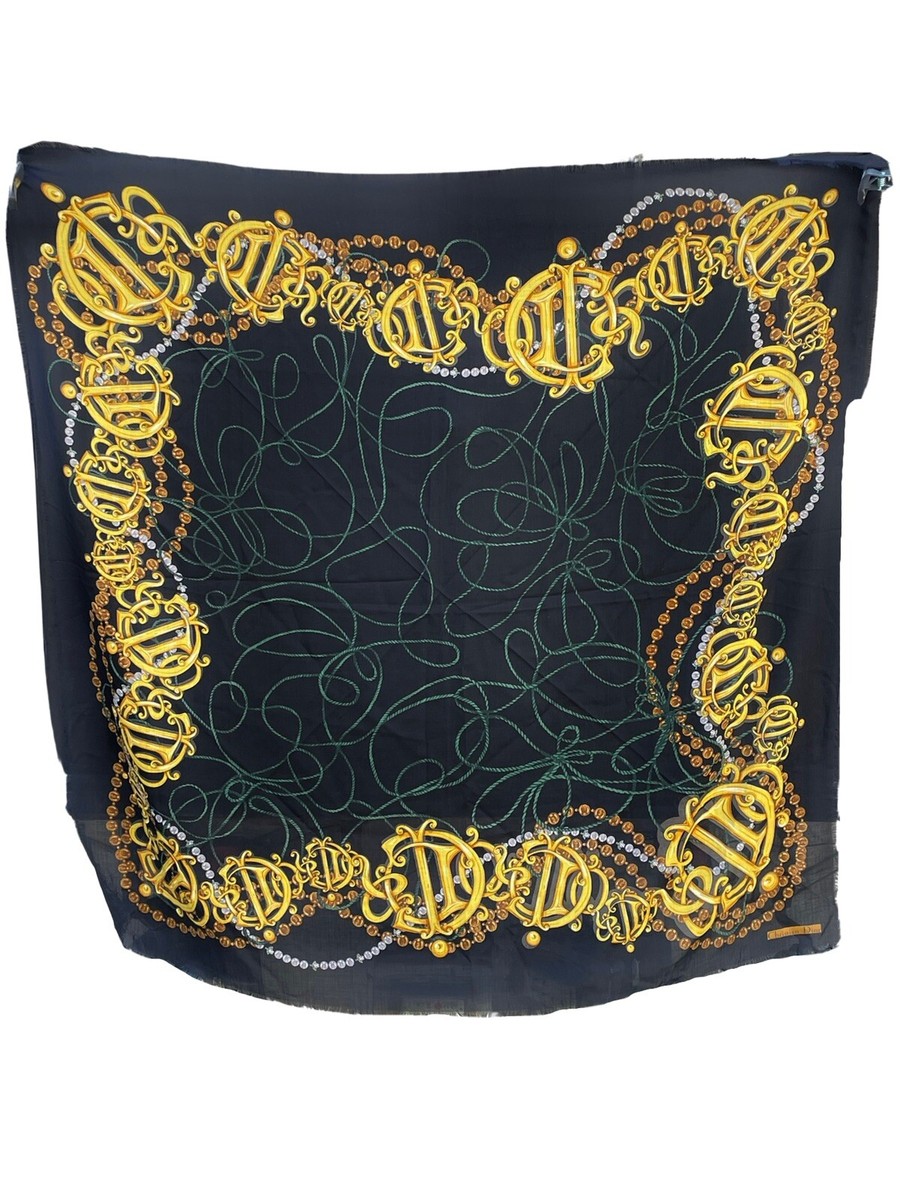 Christian Dior Vintageスカーフ Vintage Christian Dior Pure Silk Navy and White Monogram