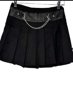 Royal Bones Black Pleated Skirt With Chain In Front. Punk Emo Festival Cute!!