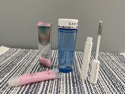 LANCOME 3 Pc Set CILS Mascara Primer, Bi-Facil Makeup Remover, Juicy Lip Gloss 