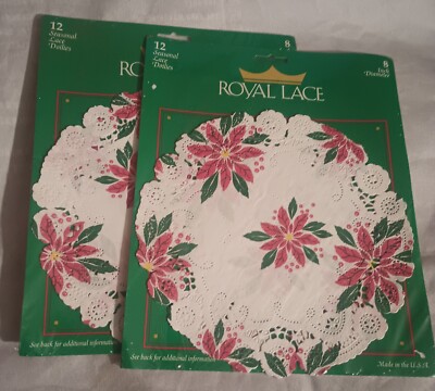 NEW VINTAGE Christmas 8'' ROUND Paper ROYAL Lace Doilies Lot 2  pkX 12 = 24 ct
