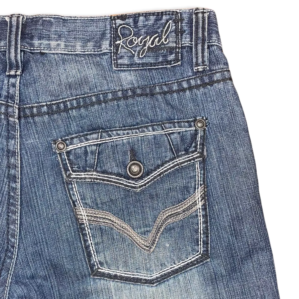 Royal Premium Jeans Mens Size 32x30 Mid Rise Straight Leg Distressed Back Flap