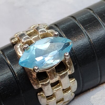 RING 925 UTC Sterling Silver Blue Topaz Size 6.75 Aqua Blue Glass Stone Jewelry
