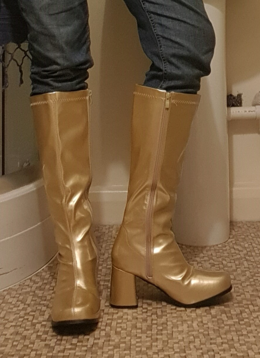 Gold plastic gogo boots UK9; UK post only eBay