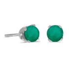 Emerald Screw-back Stud Earrings 14k White Gold 4mm Round