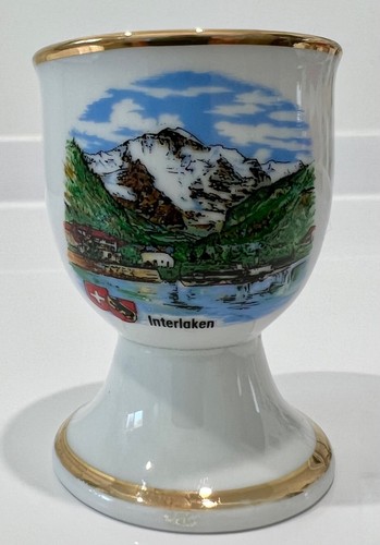 Vintage INTERLAKEN Suiza Souvenir 2 1/2" UNA SOLA TAZA HUEVO Borde Dorado - Imagen 2 de 4