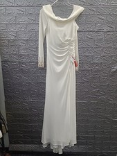 New Mac Duggal Elegant Asymmetrical Neckline Long Sleeve White Long Dress Size 4