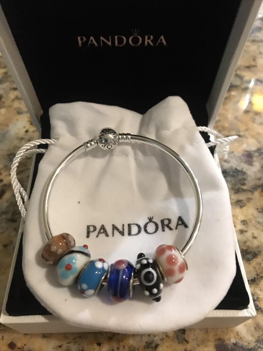 Pandora medium 6.7 Bracelet With Murano Glass Charms As Pictured