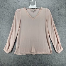 Loft Top Blouse Size XS V Neck Lace Trim Light Pink  - XS