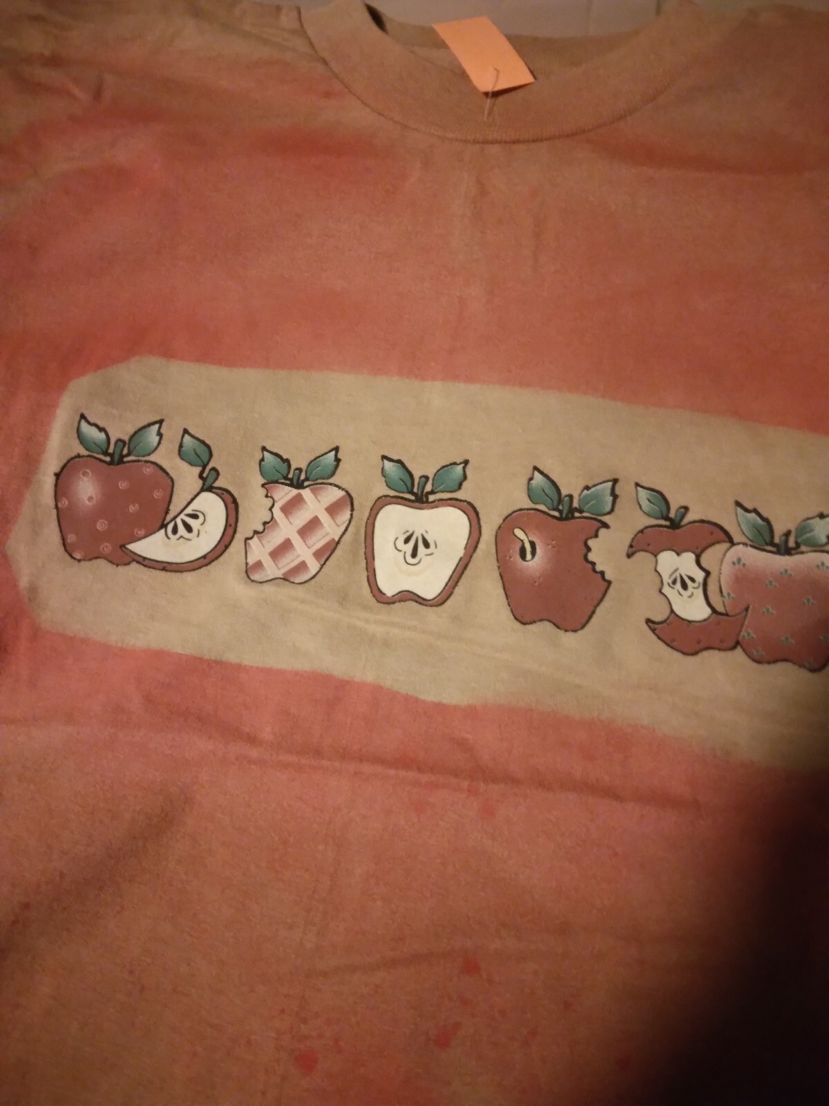 T shirt adulto M marrone con stampa fila di mele tintura cravatta intorno ad esso 273781