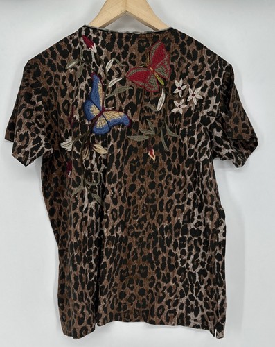 Camicia Johnny Was Penelope leopardata marrone top rilassato maglietta farfalla ricamo NUOVO - Foto 2 di 6