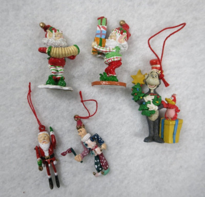 Vtg 5 Figures Dept 56 Pewter Santa Jester Enesco Elves Buster Swifty Seuss Cat