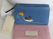 Radley London HAPPINESS COMES IN WAVES Medium Leather Wallet Purse Blue NWT $108