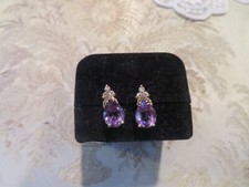 14 K Yellow Gold Amethyst / Diamond Earrings 2.30 gr