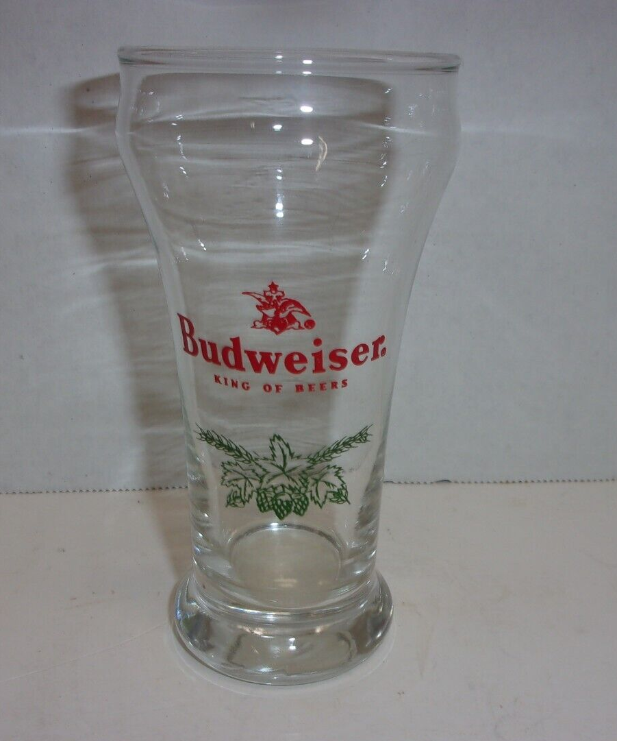 Vintage Budweiser Pilsner Drinking Glass Holly Acorn Design Clear No Chips