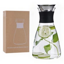 Glass Pitcher 37oz w/ Spill-Proof Drip-Free Filter Lid Borosilicate Water Jug