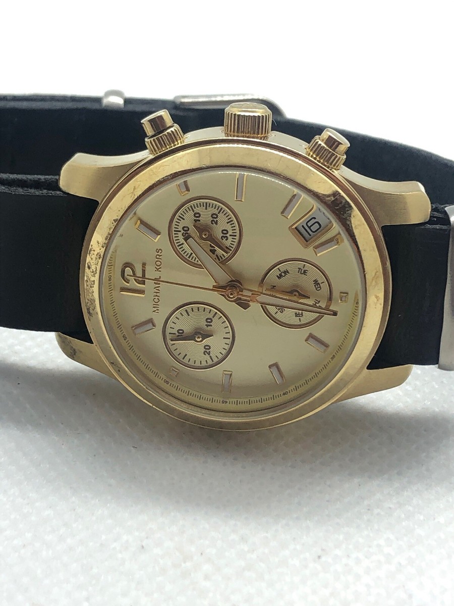 Michael Kors MK5384 Unisex Black Leather Analog Gold Dial  display picture 1