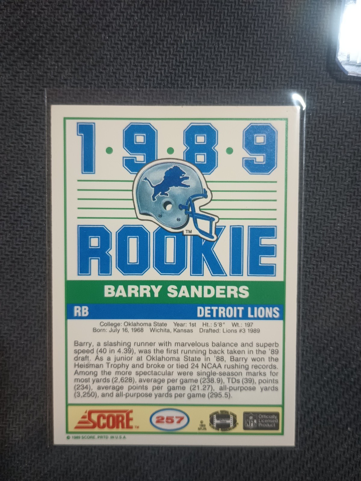 1989 Score - Barry Sanders #257 (RC)
