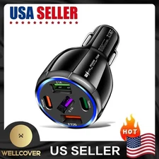 5 Port USB Type-C 75W Super Fast Car Charger for iPhone 15 Samsung Android Phone