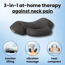 3-in-1 Neck Massager Pillow Heat Vibration Cervical Spine Traction Pain Relief