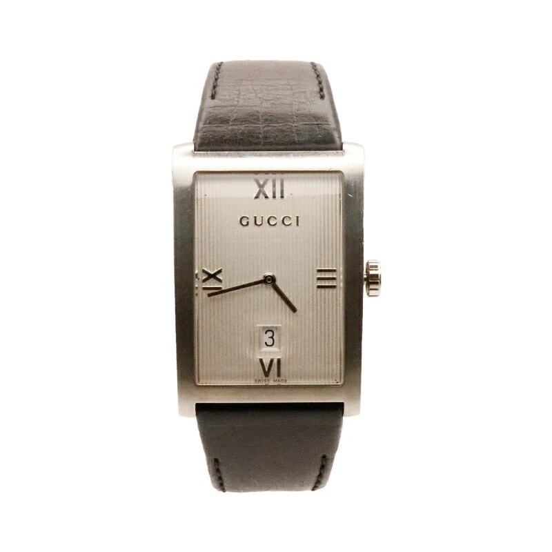 Montre pour homme Gucci 8600M rectangulaire cadran noir bracelet cuir quartz KI250420108