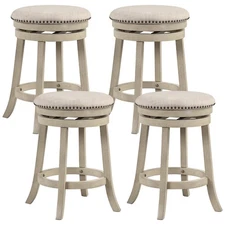 26.5" Swivel Bar Stools Set of 4 Round Counter Height Barstools w/ Wooden Frame