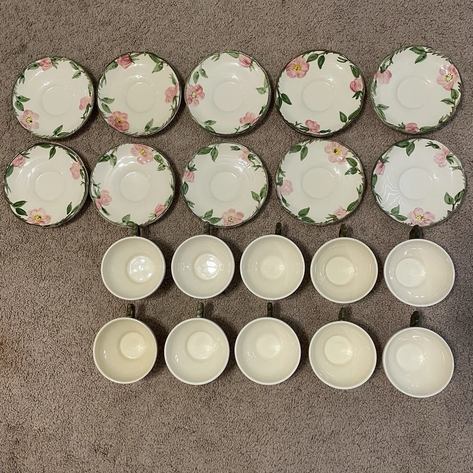 GRAN LOTE de Rosa del Desierto Franciscano 10 tazas de té y 10 platillos vintage UVG Foto 2 de 4