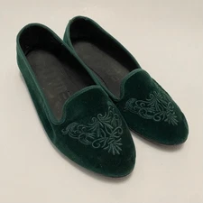 Women's Emerald Green Velvet Flats Size 7.5 Holiday Quiet Luxury Parisian