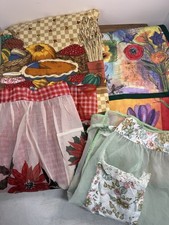 4 Vintage Handmade cotton / Sheer Aprons Fall Xmas Summer Spring 2 Half 2 Full