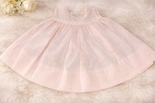 1950s Nannette Lord  Taylor Pink Baby Dress Pink Green Flower Appliqu 