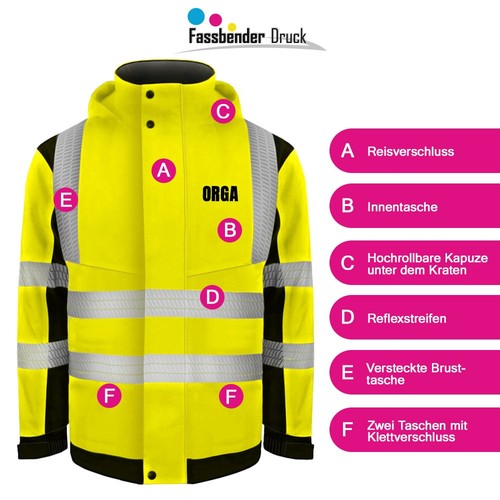 ORGA Softshell Winterjacke | Sicherheitsjacke mit Reißverschluss & Taschen - Bild 8 von 17