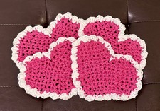 Handmade Crochet Heart Coasters - Set of 4. Perfect gift for Valentines s Day