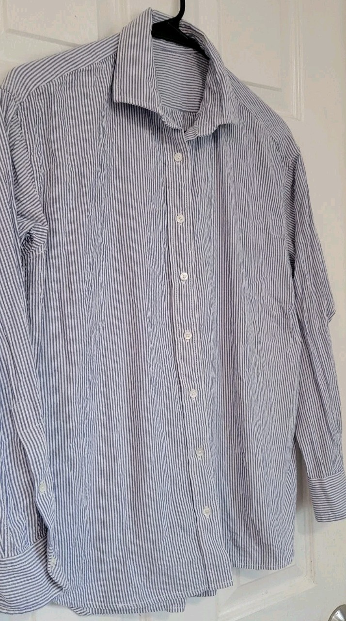 J. McLaughlin Cotton Button Down Blue Striped Shi… - image 2