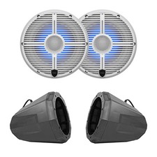 Wet Sounds Recon8-XWW-RGB 8" Marine Speakers Black Pod Roll Bar Clamps