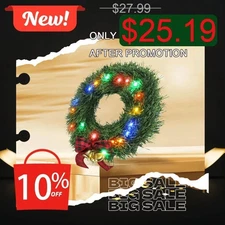 moveland 11" LED Christmas Car Wreath - 5 Colors Lights Artificial Christmas Wre