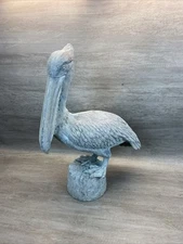 Vintage Weathered Pelican On Stump ALL Aluminum Statue PATINA Beach Coastal FL