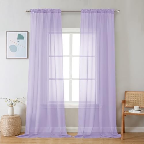  Cortinas Transparentes 96 Pulgadas Largo 2 Paneles, Luz 42"W x 96"L (Pack de 2) Lila - Imagen 1 de 7