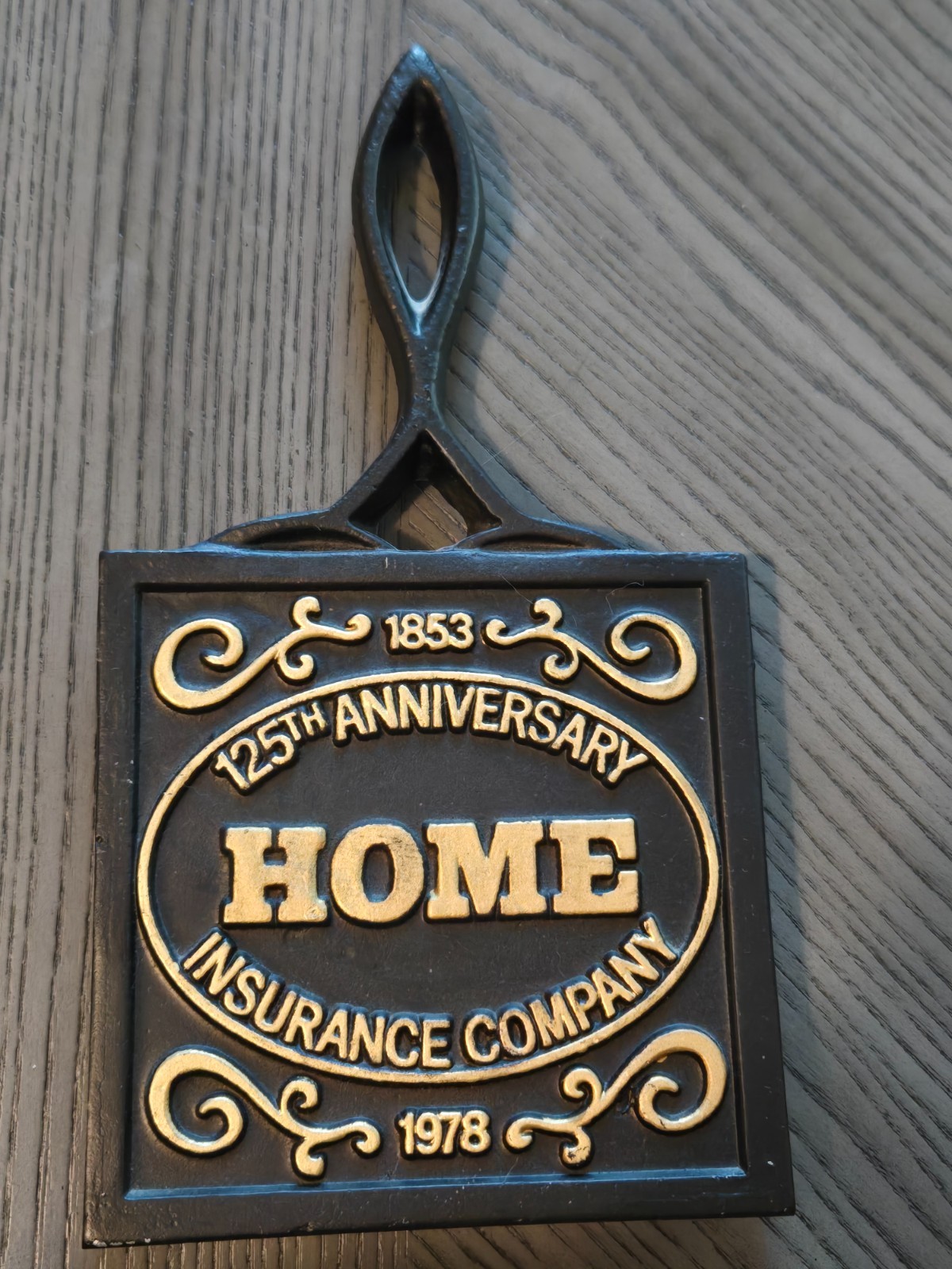 125Th Anniversary Home Insurance Company Vtg 1978 Cast Iron Trivet Plaque