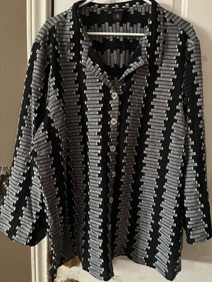 Ali Miles Women s Blouse Size 2x Long Sleeve Black Gray Design