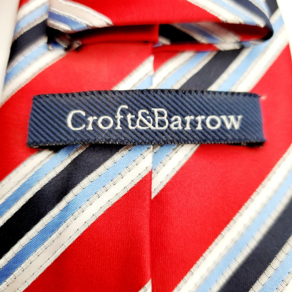 CROFT & BARROW красный белый синий в полоску шелковый галстук 583⁄4 x 31⁄2 - Изображение 3 из 4