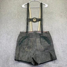 Vintage German Lederhosen Shorts 33"Suspenders Leather Suede Oktoberfest Costume