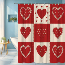 Red Heart Shower Curtain Cute Valentine's Day Decor