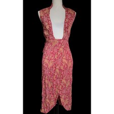 Reformation Pink Floral Viscose Plunge Neckline Wrap Midi Dress Sleeveless XS