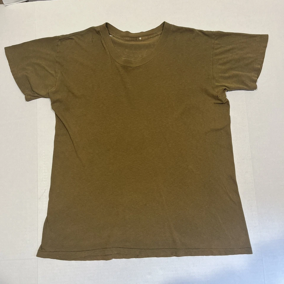 Vtg 80s Paper Thin Thrashed Burnout Blank Brown Distressed T Shirt Large USA - Image 2 of 4